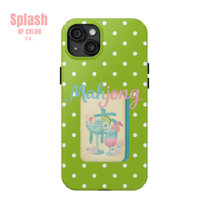 Charming Mahjong Phone Case Zesty Lime Green Polka Dot Unique Gift for Gamers - iPhone 15 Plus - Phone Case
