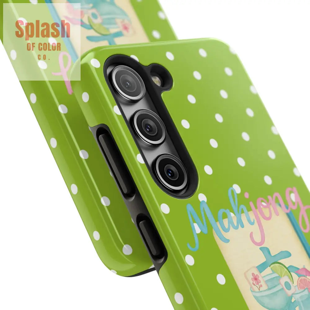 Charming Mahjong Phone Case Zesty Lime Green Polka Dot Unique Gift for Gamers - Phone Case