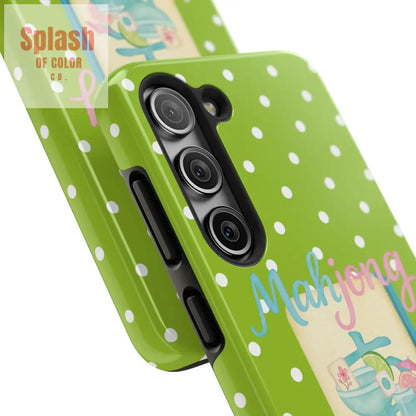 Charming Mahjong Phone Case Zesty Lime Green Polka Dot Unique Gift for Gamers - Phone Case