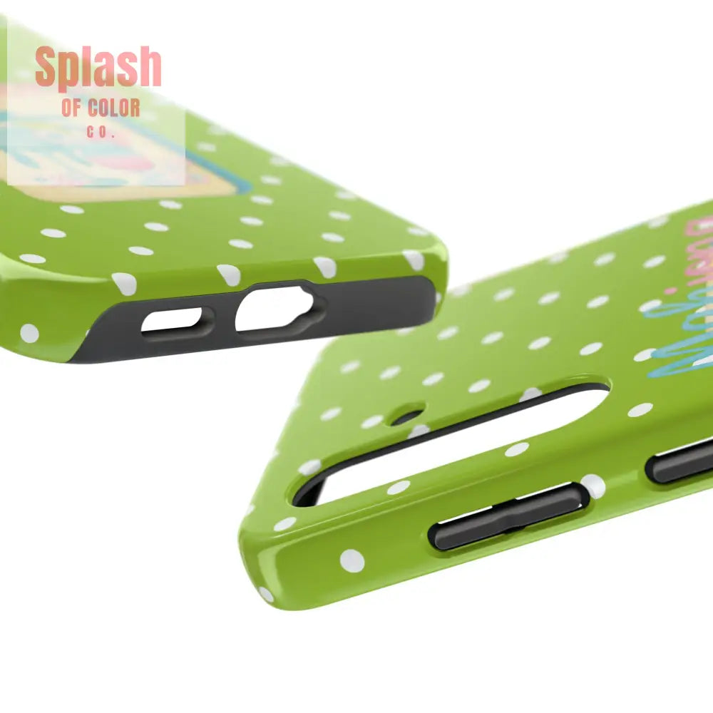 Charming Mahjong Phone Case Zesty Lime Green Polka Dot Unique Gift for Gamers - Phone Case