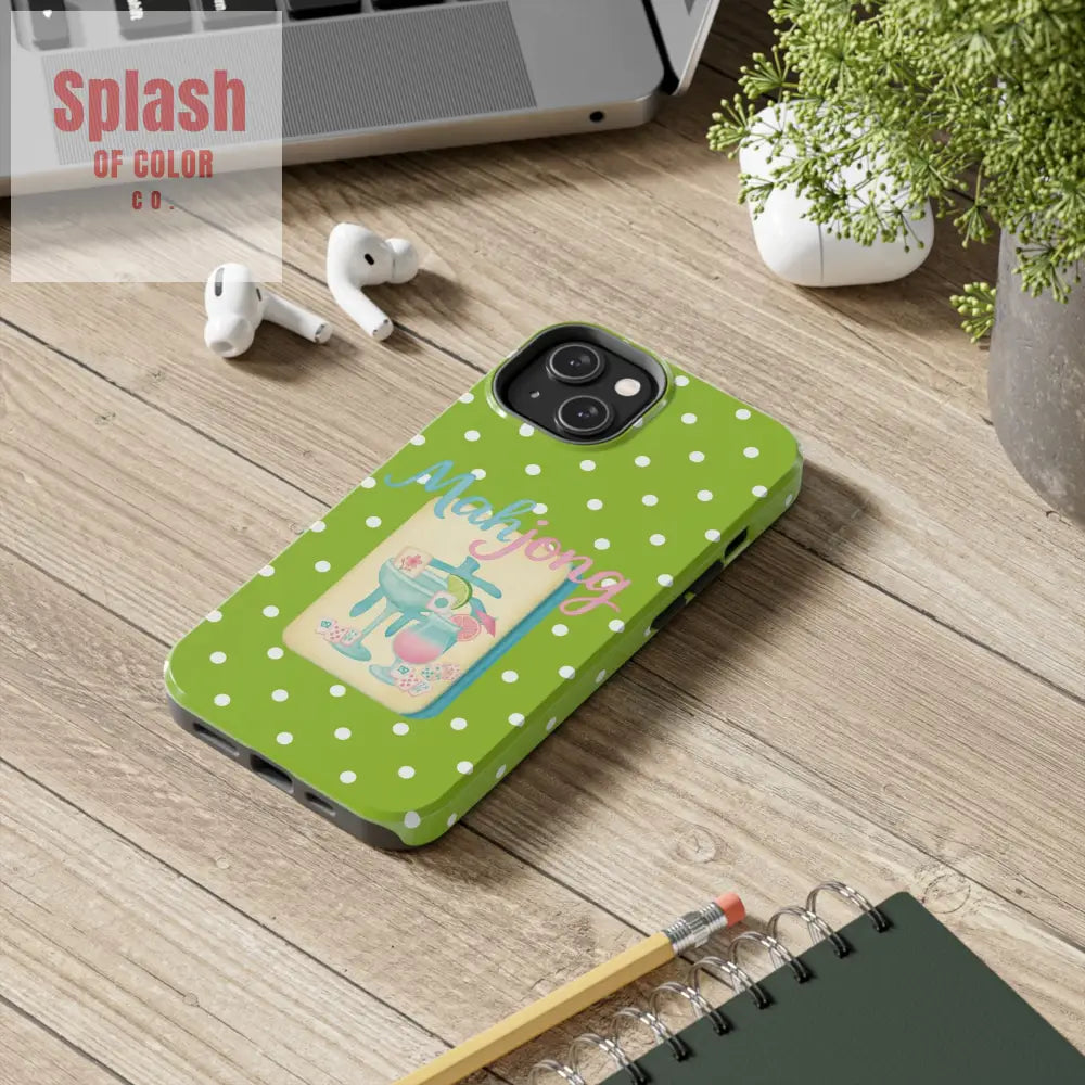 Charming Mahjong Phone Case Zesty Lime Green Polka Dot Unique Gift for Gamers - Phone Case