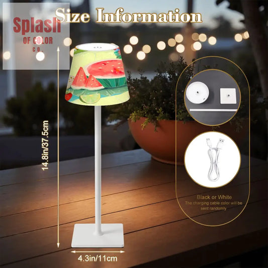 Cheerful Fruit Medley Watercolor Design Mahjong LED Cordless Table Lamp - 4.3’’x4.3’’x14.8’’ - Desk Lamps