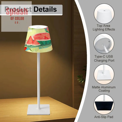 Cheerful Fruit Medley Watercolor Design Mahjong LED Cordless Table Lamp - 4.3’’x4.3’’x14.8’’ - Desk Lamps