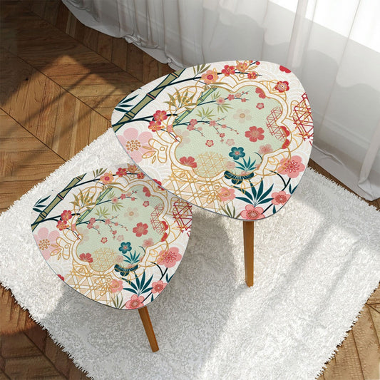 Cherry Blossom Bamboo Designed Asian Zen Triangle Nesting Coffee Table Set of 2 - One Size - Home Accessories