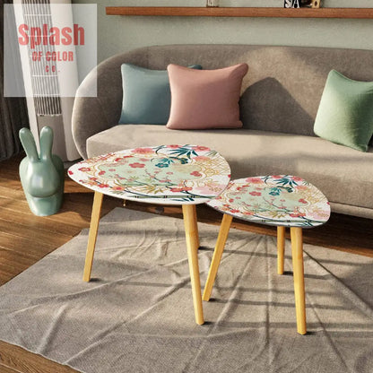 Cherry Blossom Bamboo Designed Asian Zen Triangle Nesting Coffee Table Set of 2 - One Size - Home Accessories