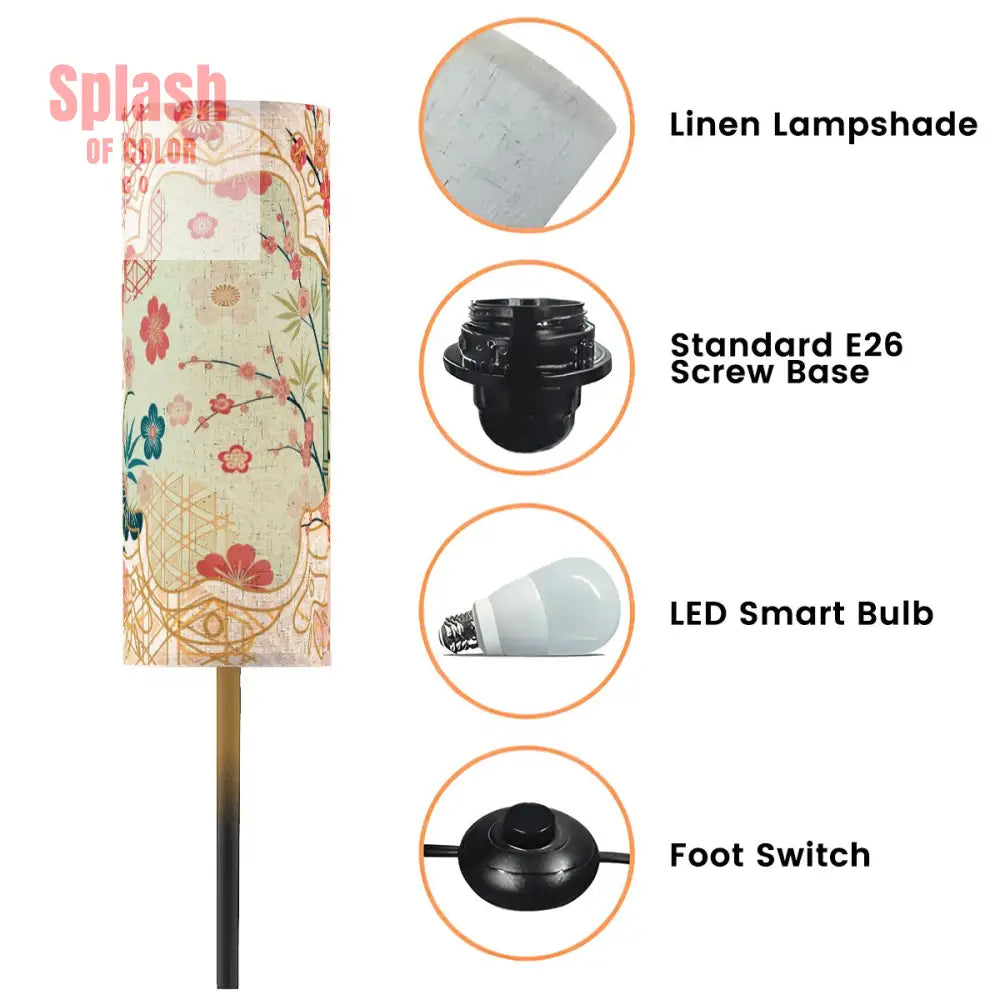 Cherry Blossom Bamboo Trees Asian Zen Garden Corner Reading Nook Floor Lamp - One Size - Floor Lamps