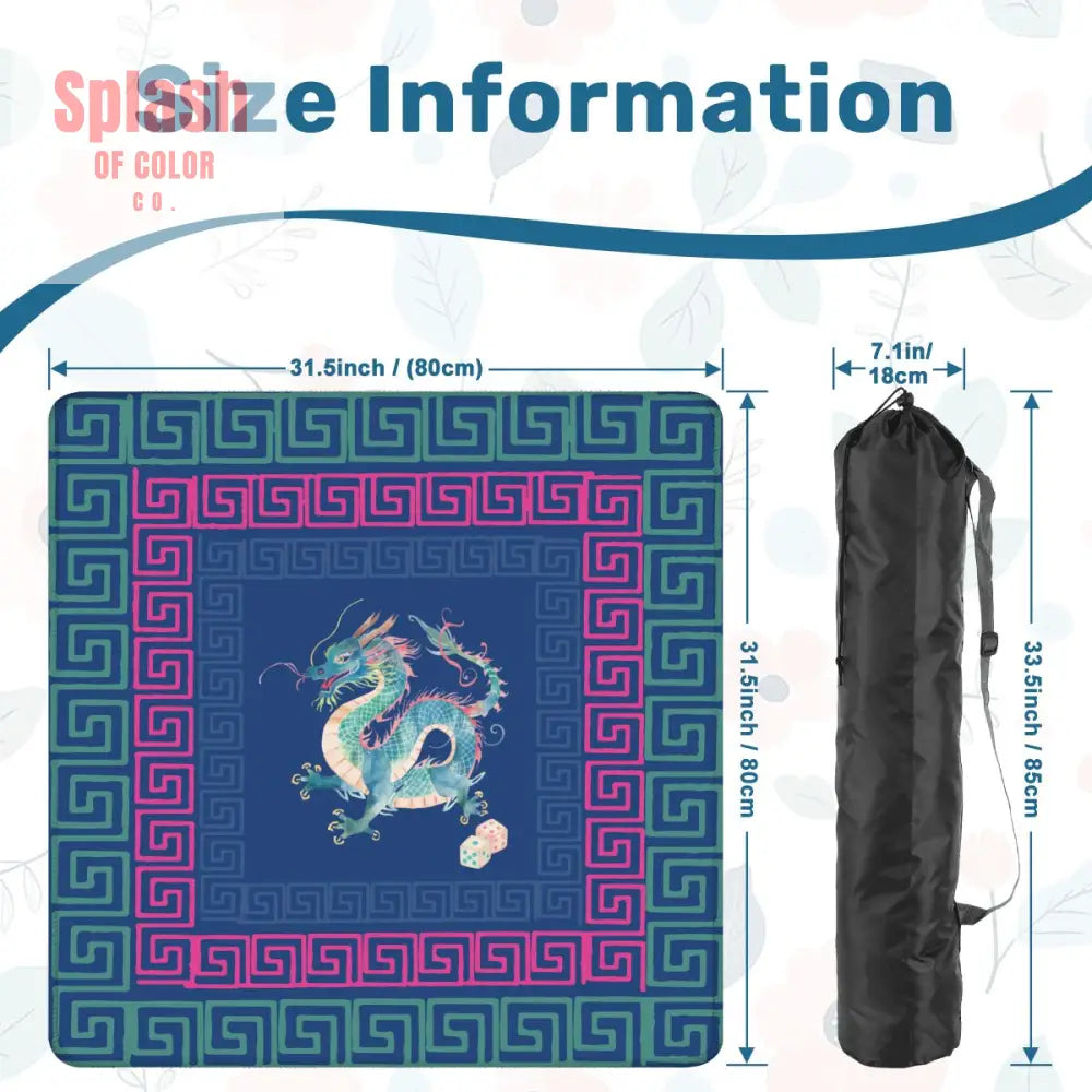 Chinese Dragon Royal Blue Hot Pink Teal Greek Key Border Mahjong Mat - Daily Accessories