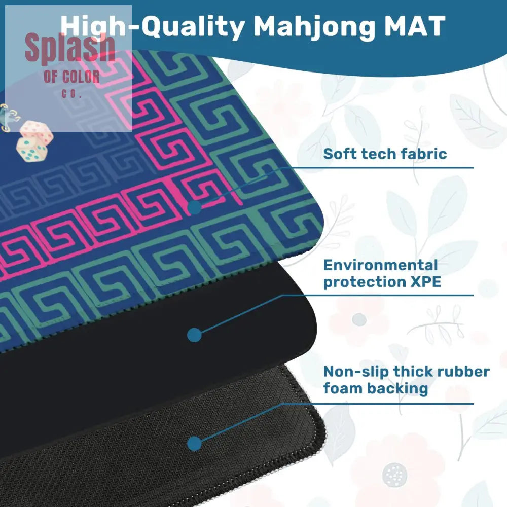 Chinese Dragon Royal Blue Hot Pink Teal Greek Key Border Mahjong Mat - Daily Accessories