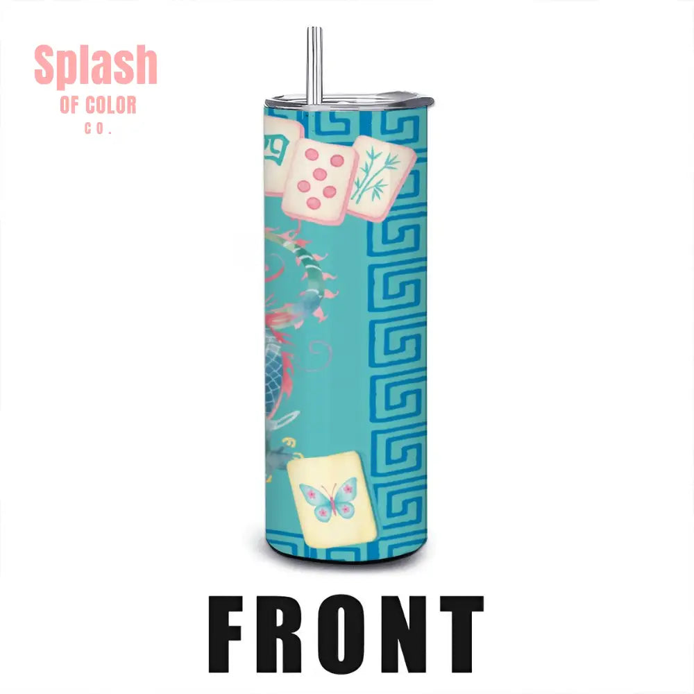 Chinese Watercolor Asian Dragon Mahjong Gift 20oz Straight Stainless Steel Tumbler with Straw - One Size - Drinkware