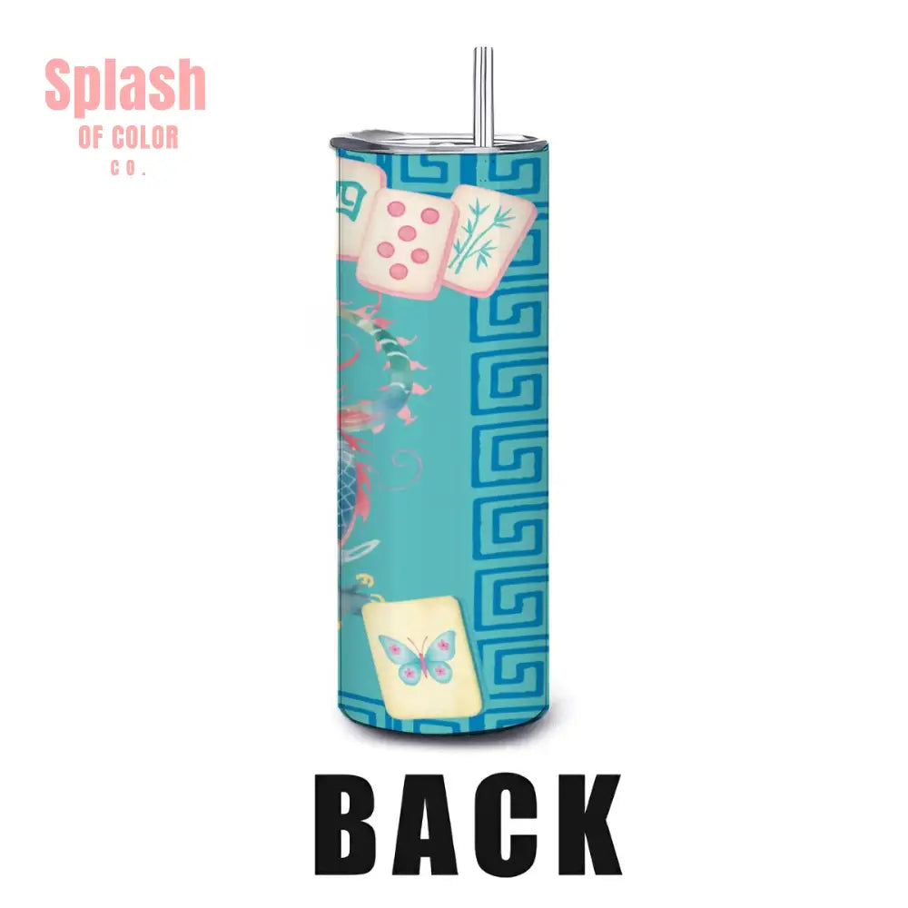 Chinese Watercolor Asian Dragon Mahjong Gift 20oz Straight Stainless Steel Tumbler with Straw - One Size - Drinkware