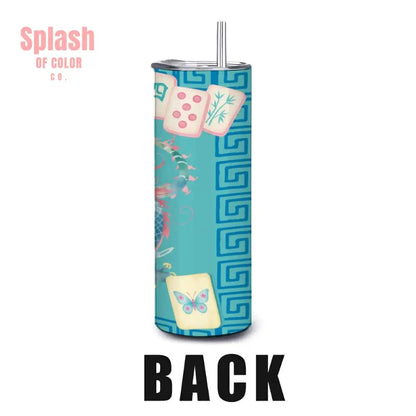 Chinese Watercolor Asian Dragon Mahjong Gift 20oz Straight Stainless Steel Tumbler with Straw - Splash of Color co.