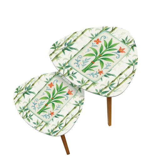 Chinoiserie Asian Bamboo Tiled Zen Modern Side Tables Triangle Coffee Table Set of 2 - One Size - Home Accessories