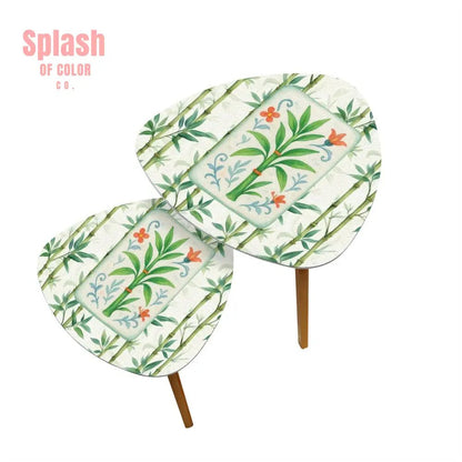 Chinoiserie Asian Bamboo Tiled Zen Modern Side Tables Triangle Coffee Table Set of 2 - One Size - Home Accessories