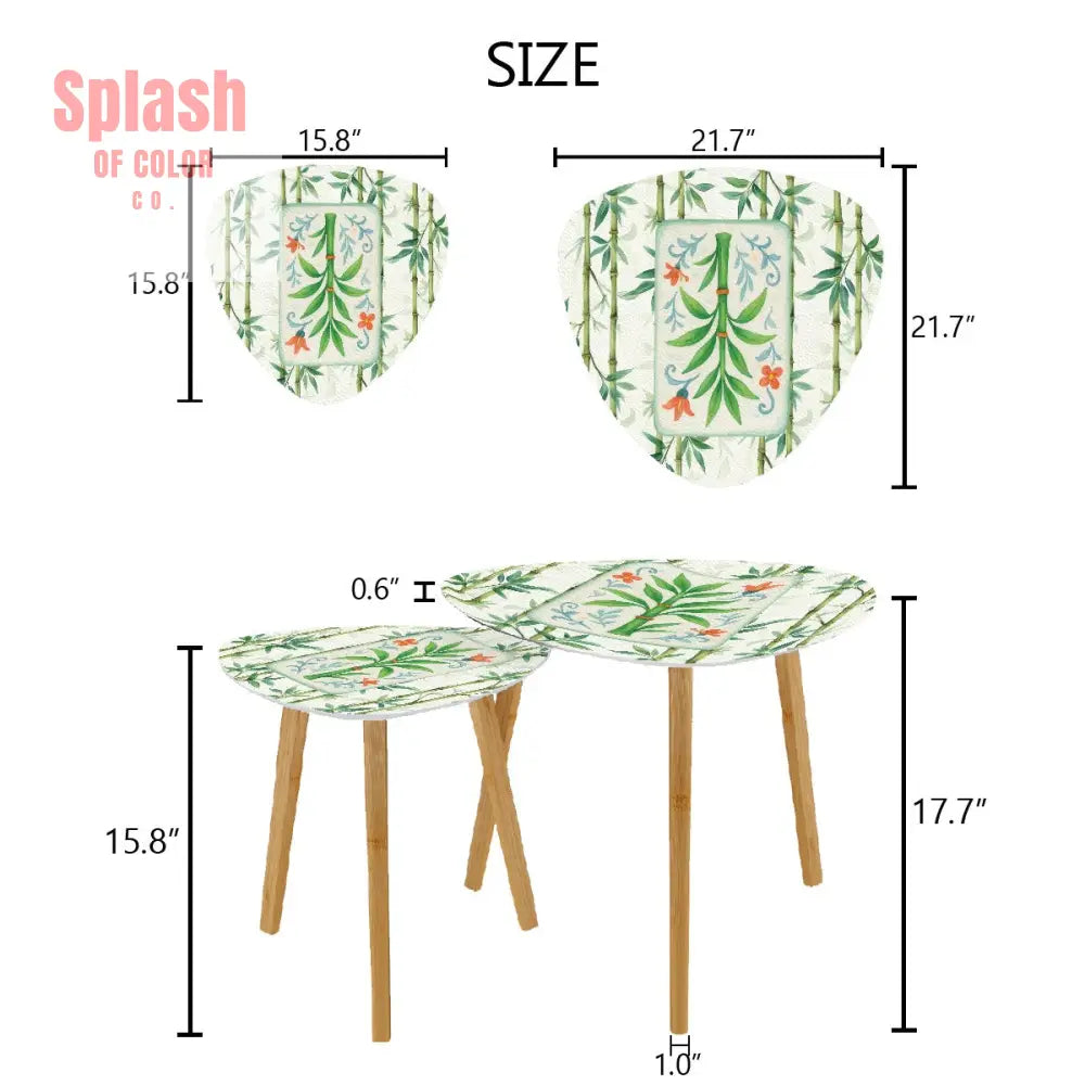Chinoiserie Asian Bamboo Tiled Zen Modern Side Tables Triangle Coffee Table Set of 2 - One Size - Home Accessories