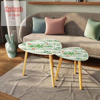 Chinoiserie Asian Bamboo Tiled Zen Modern Side Tables Triangle Coffee Table Set of 2 - One Size - Home Accessories