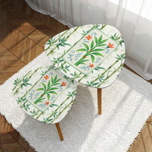 Chinoiserie Asian Bamboo Tiled Zen Modern Side Tables Triangle Coffee Table Set of 2 - One Size - Home Accessories