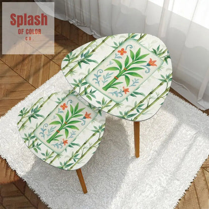 Chinoiserie Asian Bamboo Tiled Zen Modern Side Tables Triangle Coffee Table Set of 2 - One Size - Home Accessories