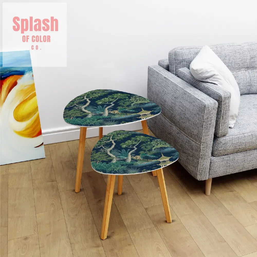 Chinoiserie Asian Floral Pagoda Tranquil Zen Garden Modern Nesting Tables - One Size - Home Accessories
