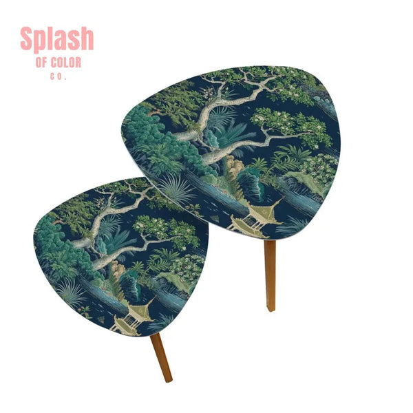Chinoiserie Asian Floral Pagoda Tranquil Zen Garden Modern Nesting Tables - Splash of Color co.