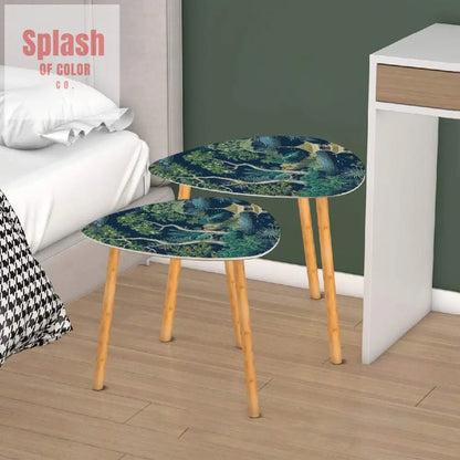 Chinoiserie Asian Floral Pagoda Tranquil Zen Garden Modern Nesting Tables - Splash of Color co.