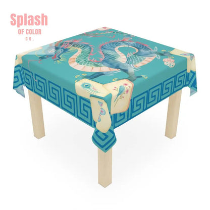 Chinoiserie Chinese Dragon Tablecloth Mahjong Tablecloth Blue Greek Key And Mahj Tiles Watercolor Design - Splash of Color co.