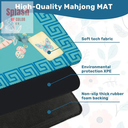 Chinoiserie Chinese Watercolor Dragon, Mahjong Tiles Greek Key Border Mahj Game Mat - Splash of Color co.