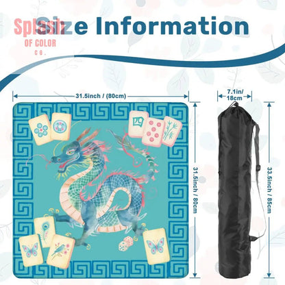 Chinoiserie Chinese Watercolor Dragon, Mahjong Tiles Greek Key Border Mahj Game Mat - Splash of Color co.