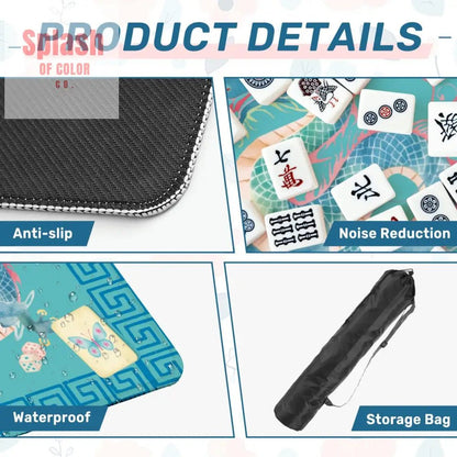 Chinoiserie Chinese Watercolor Dragon, Mahjong Tiles Greek Key Border Mahj Game Mat - Splash of Color co.