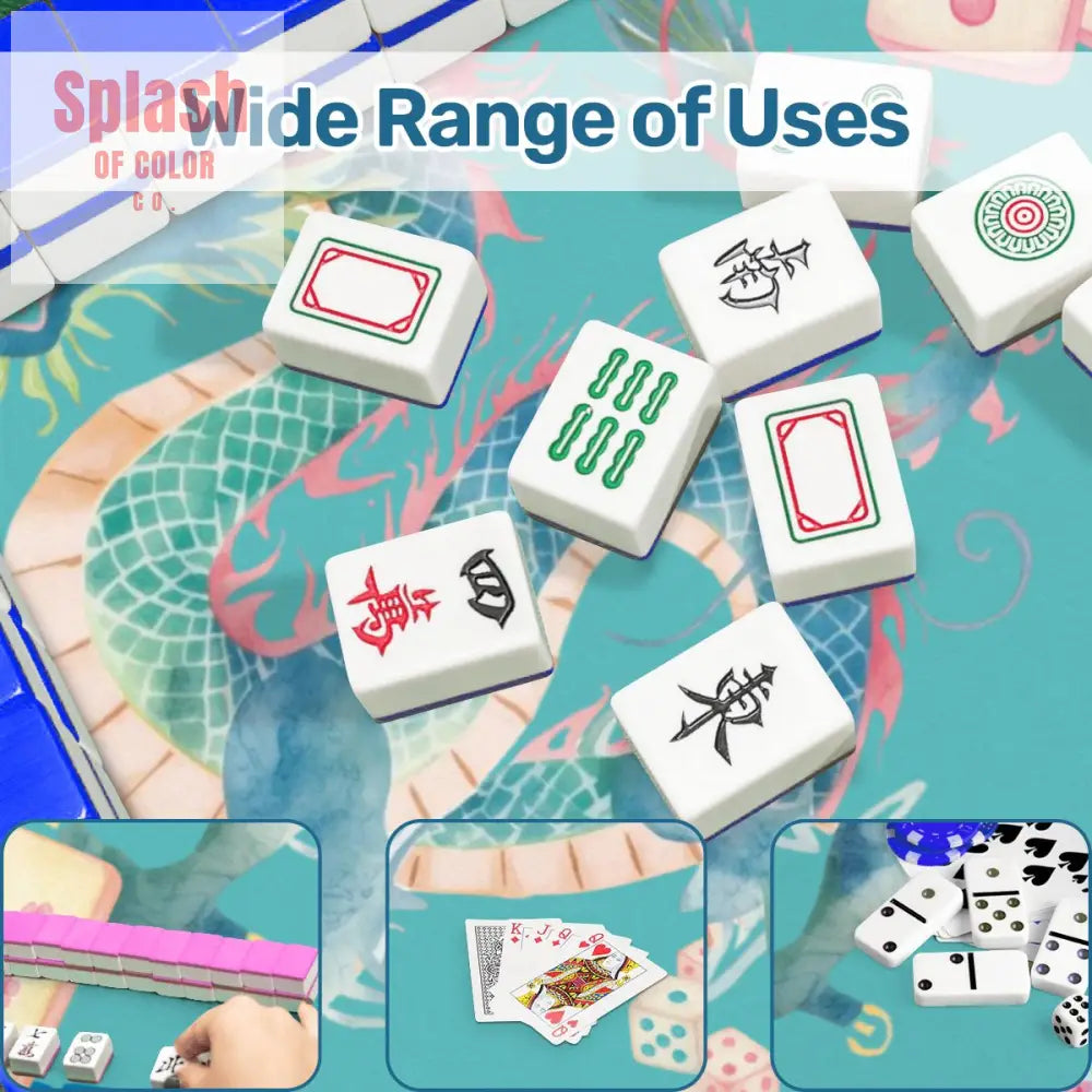 Chinoiserie Chinese Watercolor Dragon Mahjong Tiles Greek Key Border Mahj Game Mat - Daily Accessories
