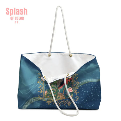 Chinoiserie Peacock Watercolor Blue Elegant Asian Zen Mahjong Tile Tote Bag - 24’’ × 13’’ - Bags