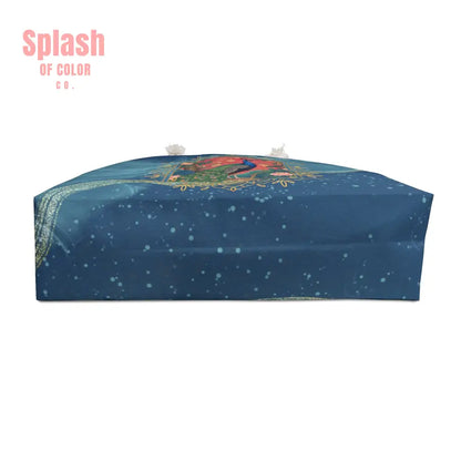 Chinoiserie Peacock Watercolor Blue Elegant Asian Zen Mahjong Tile Tote Bag - 24’’ × 13’’ - Bags