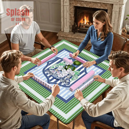 Chinoiserie Staffordshire Preppy Green Blue Striped Mahjong Mat Daily Accessories