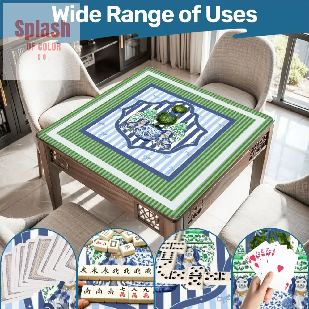 Chinoiserie Staffordshire Preppy Green Blue Striped Mahjong Mat Daily Accessories