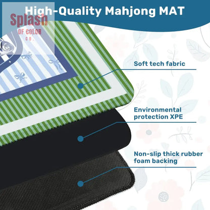Chinoiserie Staffordshire Preppy Green Blue Striped Mahjong Mat Daily Accessories