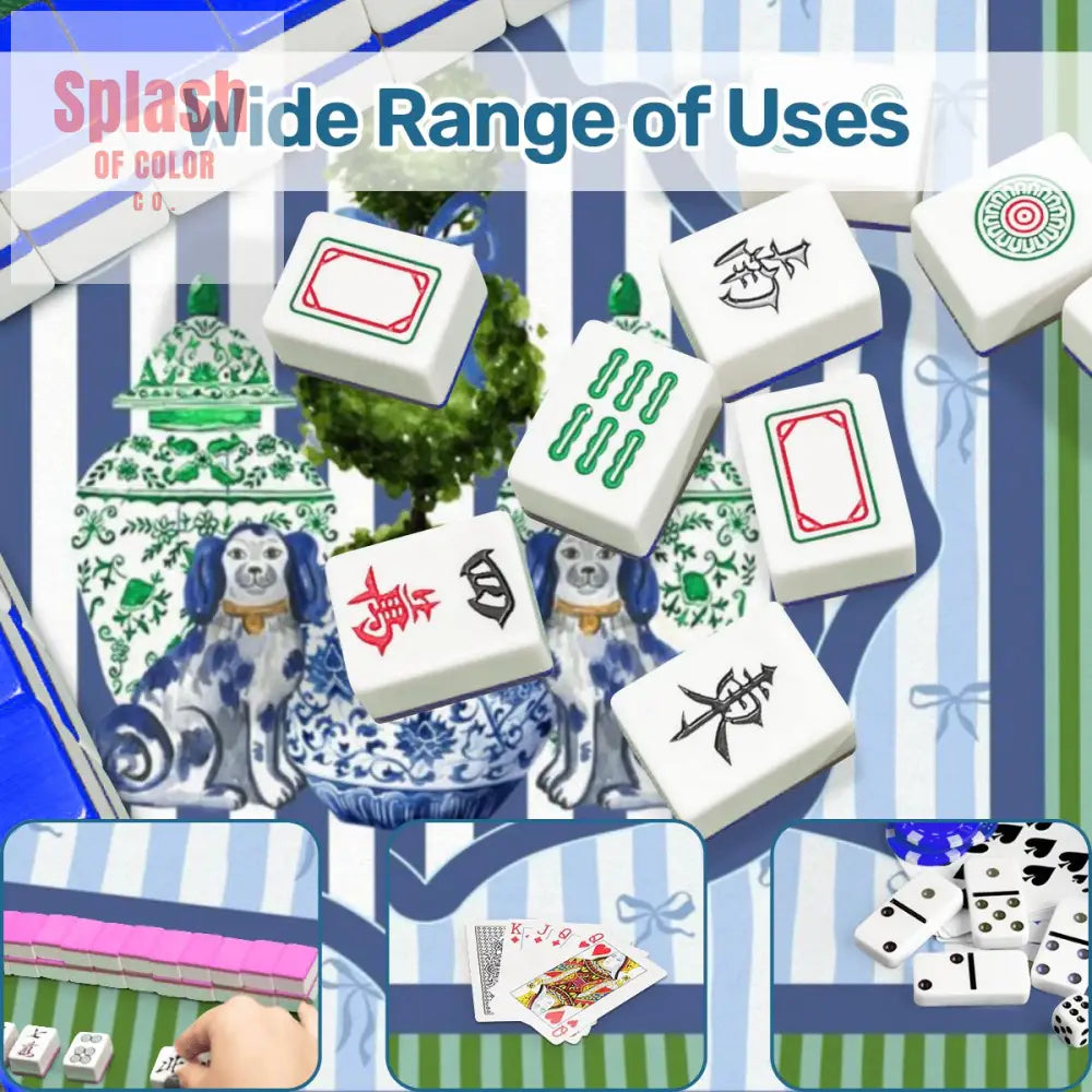 Chinoiserie Staffordshire Preppy Green Blue Striped Mahjong Mat Daily Accessories