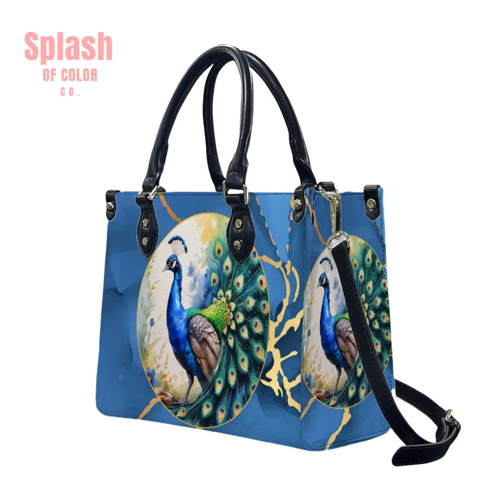 Chinoiserie Watercolor Asian Peacock Royal Blue Gold Shoulder Hand Bag Handbag