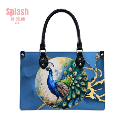 Chinoiserie Watercolor Asian Peacock Royal Blue Gold Shoulder Hand Bag Black / S Handbag