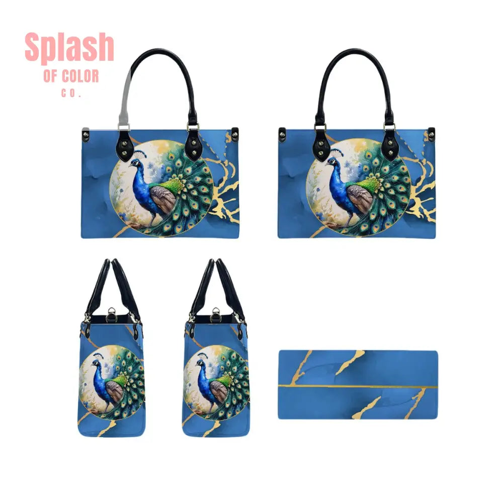 Chinoiserie Watercolor Asian Peacock Royal Blue Gold Shoulder Hand Bag Handbag