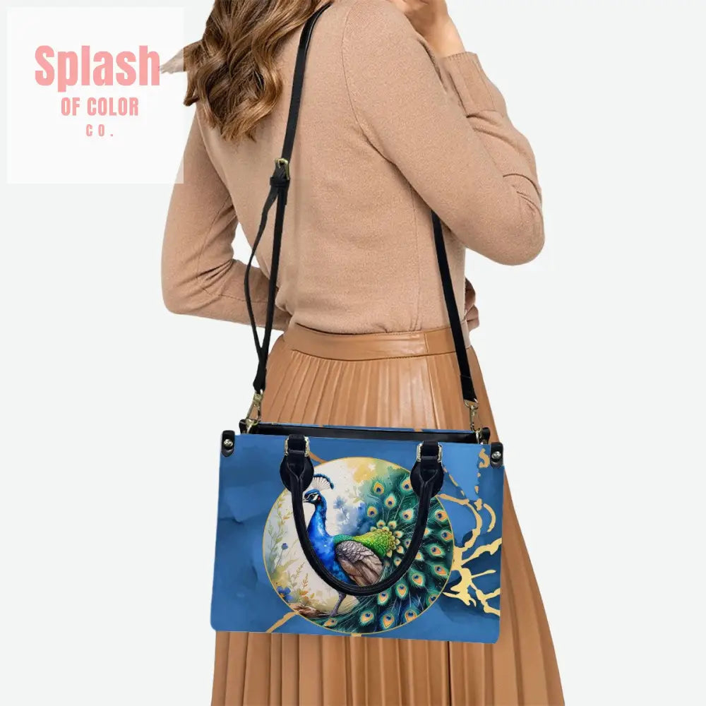 Chinoiserie Watercolor Asian Peacock Royal Blue Gold Shoulder Hand Bag Handbag