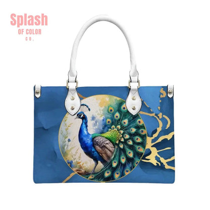 Chinoiserie Watercolor Asian Peacock Royal Blue Gold Shoulder Hand Bag - Splash of Color co.
