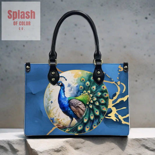 Chinoiserie Watercolor Asian Peacock Royal Blue Gold Shoulder Hand Bag Handbag
