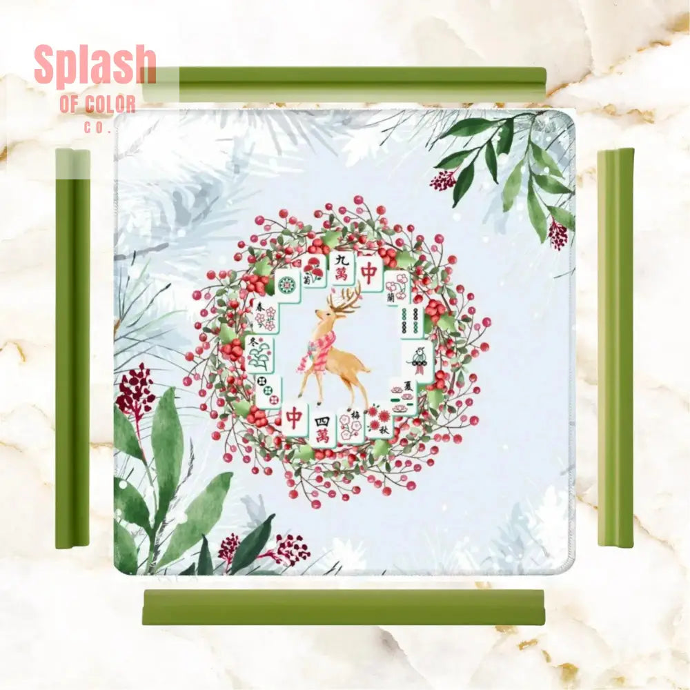 Christmas Mahjong Mat Mahjong Tile Wreath Festive Winter Season Mahj Game Night Mat - 31.5’’x31.5’’ - Daily Accessories