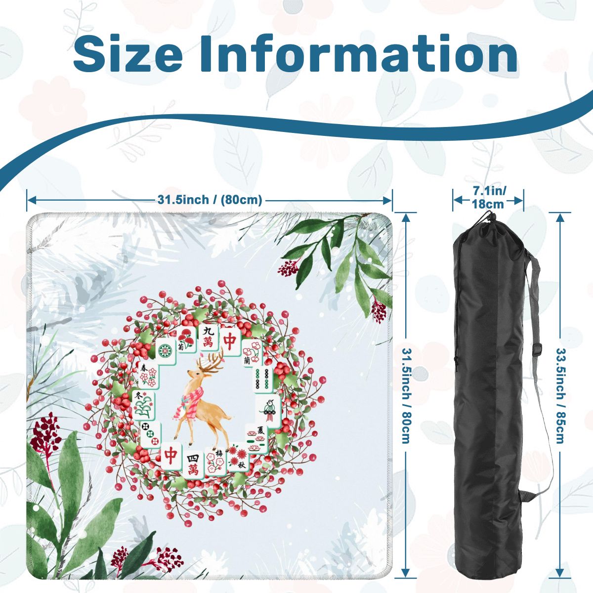 Christmas Mahjong Mat Mahjong Tile Wreath Festive Winter Season Mahj Game Night Mat - 31.5’’x31.5’’ - Daily Accessories