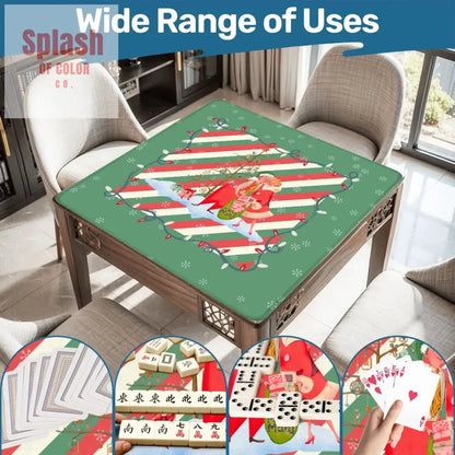 Christmas Mahjong Mat, Whimsical Vintage Nostalgia Green Holiday Mahj Mat - Splash of Color co.