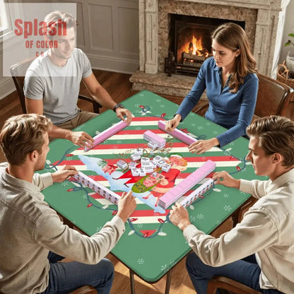 Christmas Mahjong Mat, Whimsical Vintage Nostalgia Green Holiday Mahj Mat - Splash of Color co.