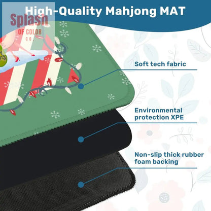 Christmas Mahjong Mat, Whimsical Vintage Nostalgia Green Holiday Mahj Mat - Splash of Color co.