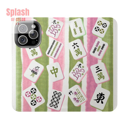 Colorful Mahjong Flip Cases for Phones Unique Phone Cover Gift for Gamers Handheld Device Protection Stylish Phone