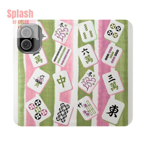 Colorful Mahjong Flip Cases for Phones Unique Phone Cover Gift for Gamers Handheld Device Protection Stylish Phone
