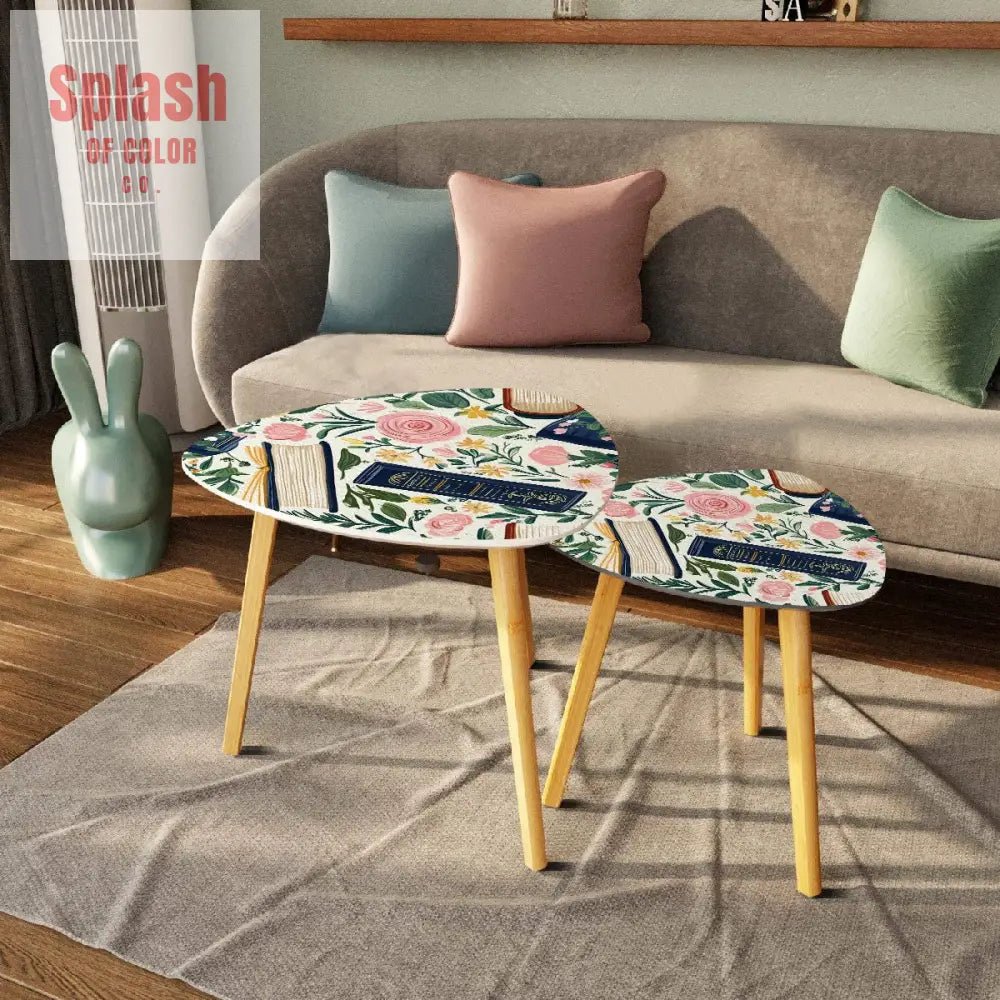 Cozy Book Nook Modern Floral Designed Book Lover Nesting Tables One Size Home Accessories