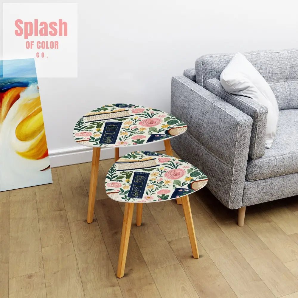 Cozy Book Nook Modern Floral Designed Book Lover Nesting Tables One Size Home Accessories